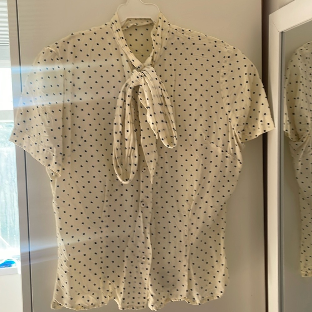 Vintage 50s Polka Dot Tie Neck Blouse M
